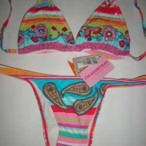 Cia.Maritima 2 Pc Swimsuit Beaded Paisley S & L